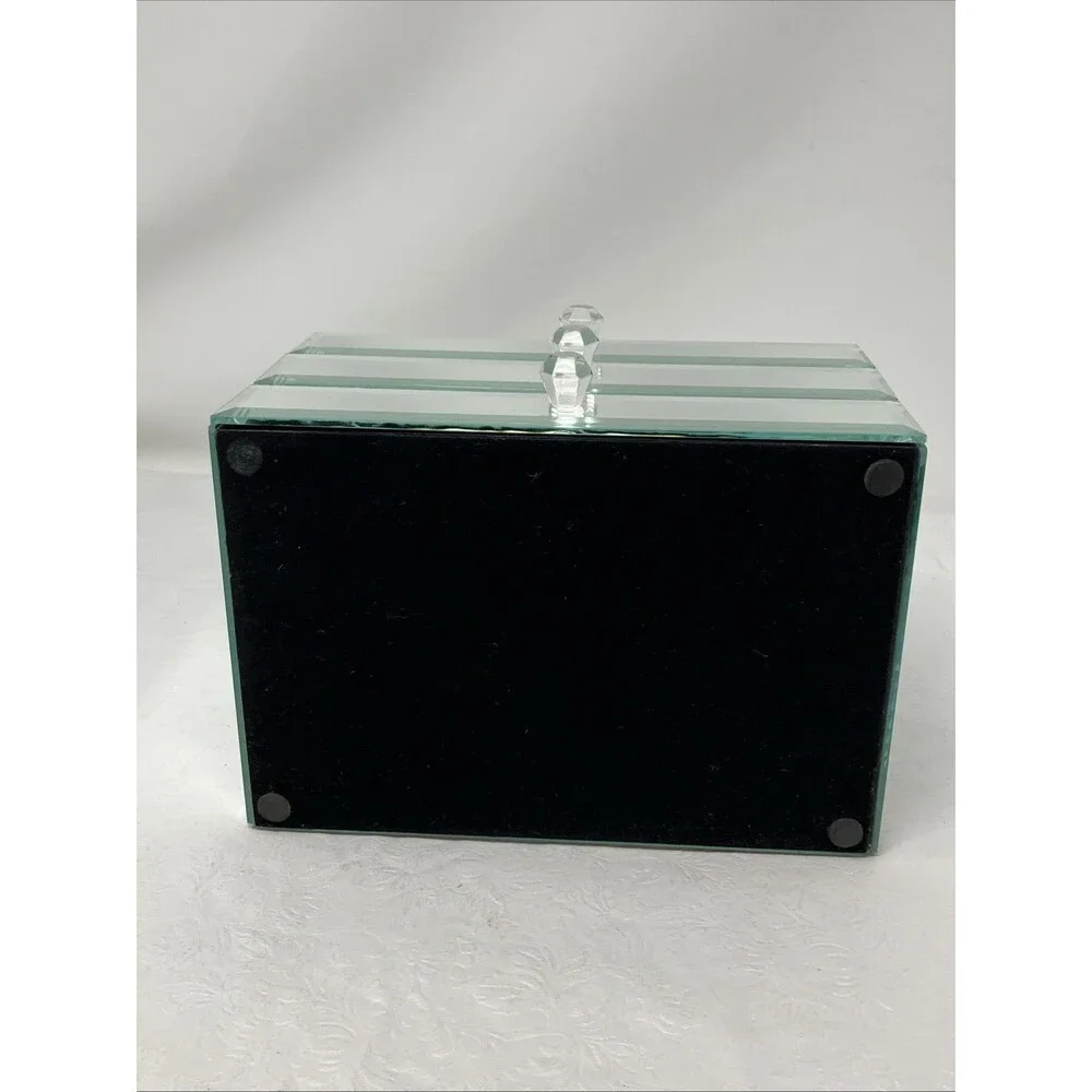 Mirrored Jewelry Box 3 Drawer Glass Organizer Crystal Knobs Ring Tray 9x6x5.5”